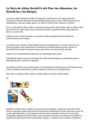 La Dieta de Atkins Revisión del Plan: los Alimentos, los Beneficios y los Riesgos