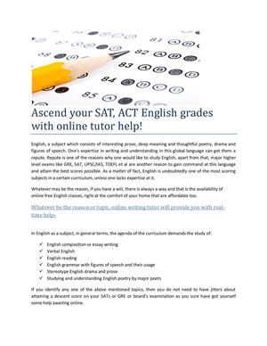 Ascend your SAT, ACT English grades with online tutor help!