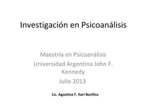 La Investigación en Psicoanálisis