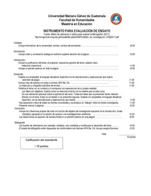 Instrumento para evaluar el ensayo