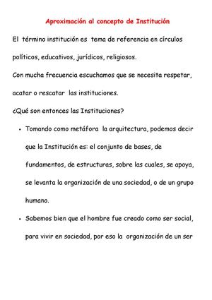 Aproximación al concepto de Institución