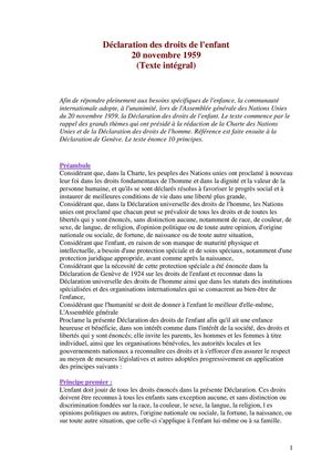Déclaration des Droits des Enfants 20 novembre 1959