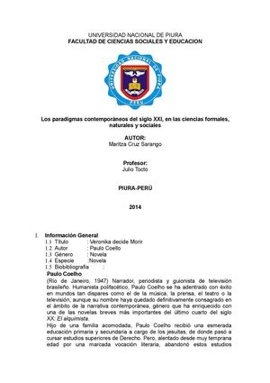 Análisis de la Obra Veronika decide morir