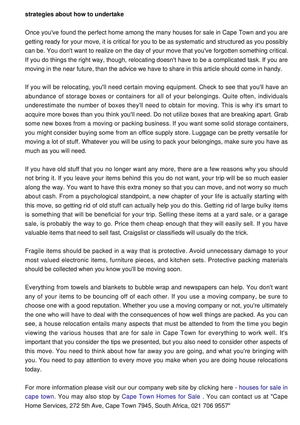 Strategies On How To Do House Relocation for People with Houses for Sale in Cape Town - Trusted Tips You Can Rely On

