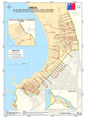 Mapa "Plan de Protección Civil ante Tsunami", XV Región de Arica y Parinacota
