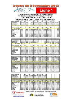 Horaires Ligne 1 Fontainebleau-Avon