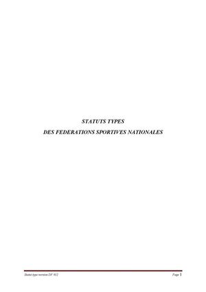 STATUTS TYPES DES FEDERATIONS SPORTIVES NATIONALES