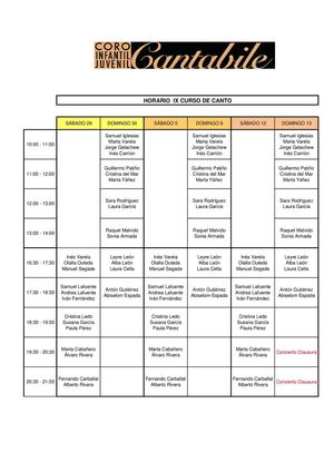 Horarios IX Curso de Canto 2014