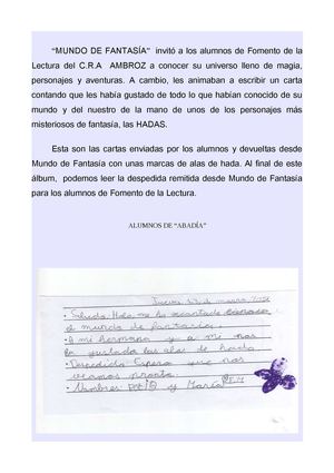 CARTAS A MUNDO DE FANTASÍA Y DESPEDIDA PARA LOS ALUMN@S