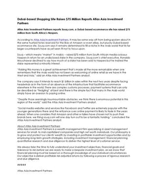 Dubai-based Souq.com Raises $75 Million Reports Atlas Asia Investment Partners