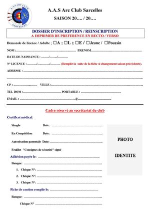 Fiche Inscription Annuelle