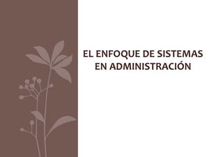 EL ENFOQUE DE SISTEMAS EN ADMINISTRACIÓN
