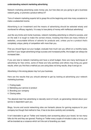 Understanding Network Marketing Advertising