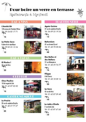 Restaurants avec terrasses à Montreuil