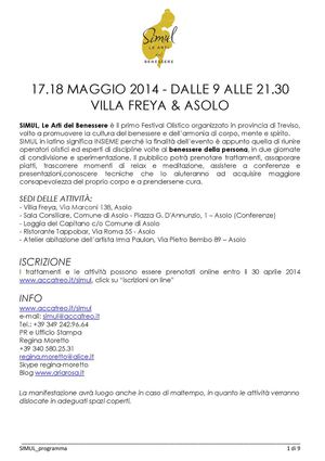 SIMUL - PROGRAMMA - LE ARTI DEL BENESSERE - 17.18 MAGGIO 2014