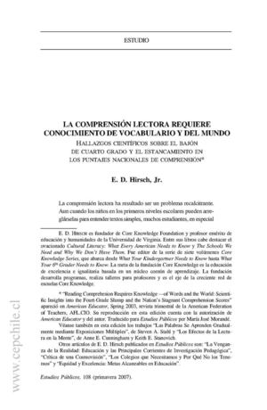 La Comprensión Lectora requiere conocimiento de Vocabulario y del Mundo_Hirsch