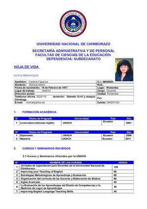 Hoja de Vida de Mónica Cadena Figueroa