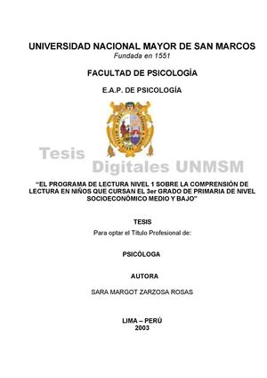 Tesis_Programa de Lectura Nivel I_Primaria