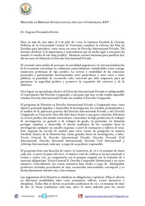 Maestría en Derecho Internacional Privado y Comparado, UCV por Dr. Eugenio Hernández-Bretón  