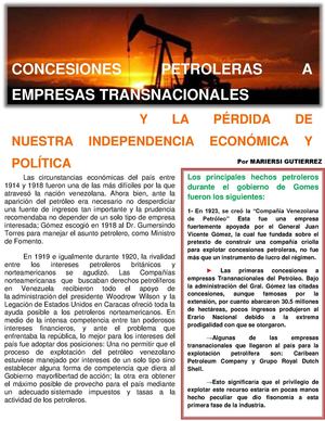 concesiones petroleras en la epoca de gomez