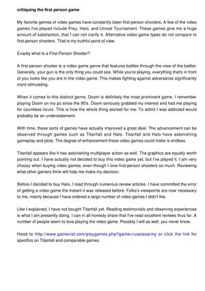 Evaluating The First Person Game Category