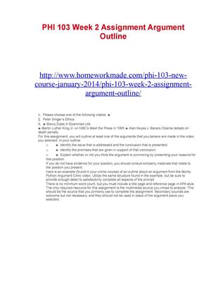 Calaméo - PHI 103 Week 2 Assignment Argument Outline