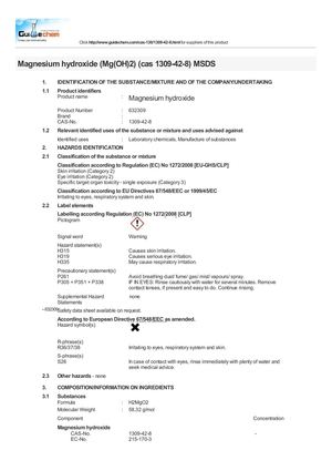 The MSDS of Magnesium hydroxide 
