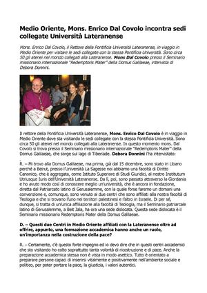 Mons Enrico Dal Covolo, in viaggio presso le sedi in Medio Oriente