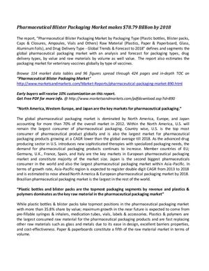 Pharmaceutical Blister Packaging Market makes  $78.79 Billion by 2018