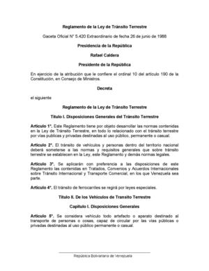 Reglamento de la Ley de Tránsito Terrestre
