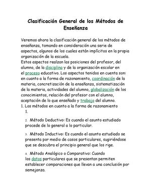 clasificacion general de los metodos de enseñanza
