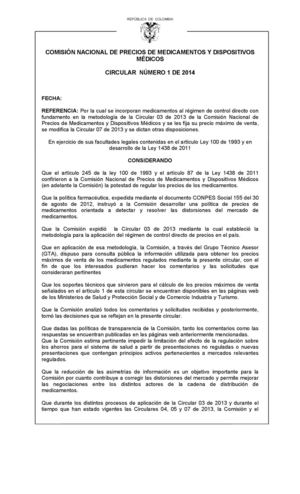Circular 01 de 2014 Control de Precios Medicamentos