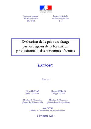 Évaluation de la prise en charge de la formation professionnelle des détenus par les régions, Rapport IGAS, nov. 2013