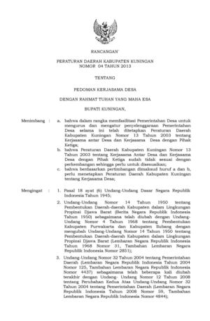 PERDA NO.4 TAHUN 2013 TENTANG KERJASAMA DESA KAB.KUNINGAN