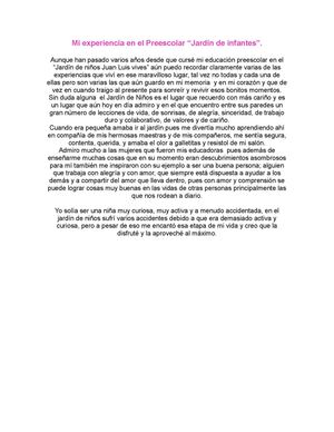 Mi experiencia en preescolar
