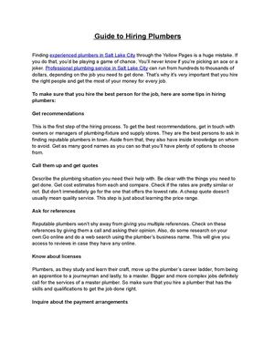 Guide to Hiring Plumbers