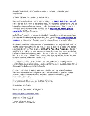 Lifestyle Properties Panamá confía en Gráfico Panamá para su imagen corporativa.  