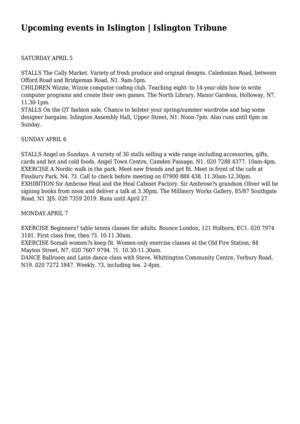 Upcoming events in Islington | Islington Tribune