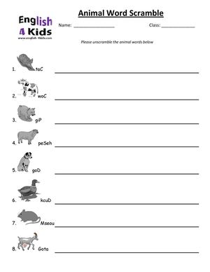 animal word scramble