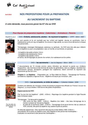 Propositions pour preparation au sacrement du Baptême