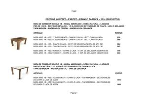 Catalogo y PRECIOS EXPORT  Mesas y Sillas -puntos - FRANCO FABRICA -2014