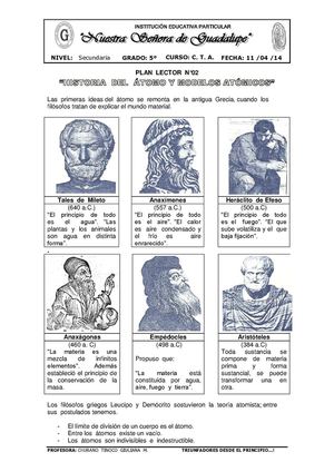 PLAN  LECTOR- TEORIA ATOMICA