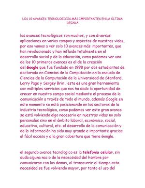 LOS AVANCES MAS IMPORTANTES EN LA ULTIMA DECADA