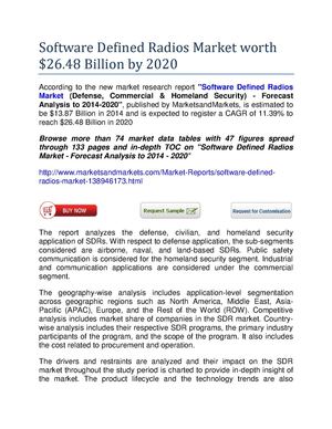 Software Defined Radios Market Expected To Reach $26.48 Billion by 2020