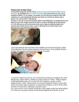 Nacimiento de Milan Pique