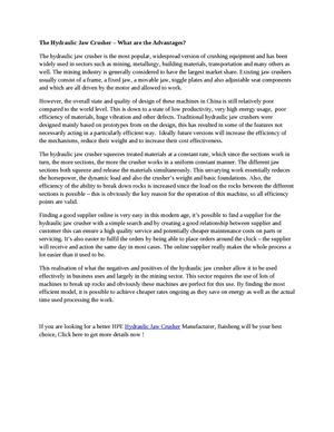 The Hydraulic Jaw Crusher – What are the Advantages?