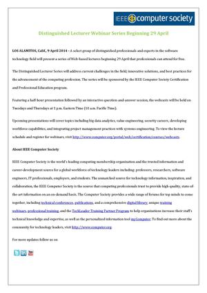 Distinguished Lecturer Webinar Series Beginning 29 April