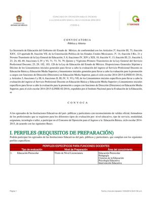 Concurso de Oposición para el Ingreso a la Educación Básica 2014-2015, Conv. Pública y Abierta