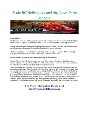 Scale RC Helicopters and Airplanes Parts for Sale