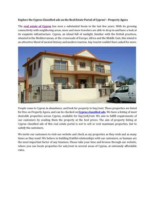 Explore the Cyprus Classified ads on the Real Estate Portal of Cyprus! – Property Agora